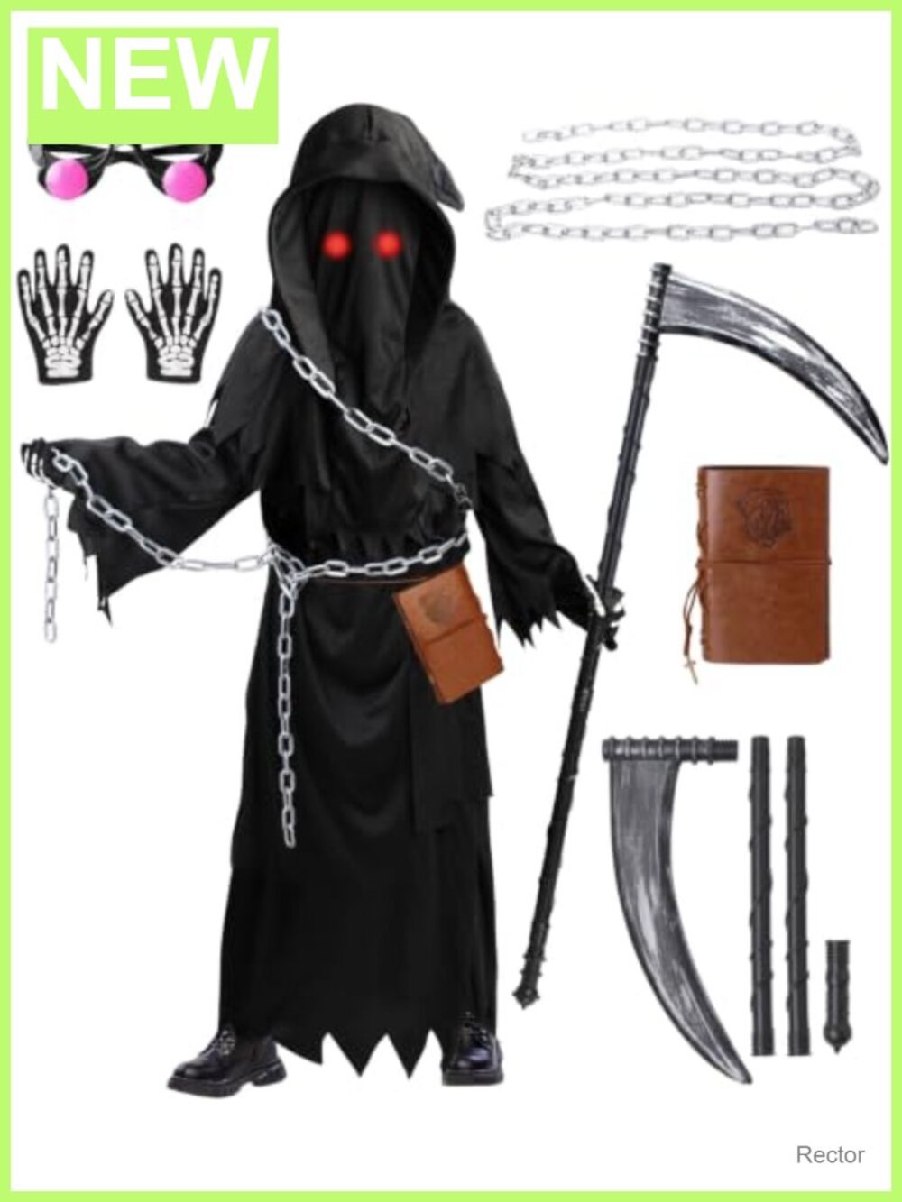 Kids Grim Reaper Costume 7 Pc Set Scary Halloween Cosplay